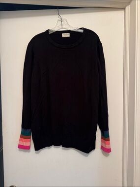 Sugarhill Black Crewneck Sweater with Color Stripe Cuffs